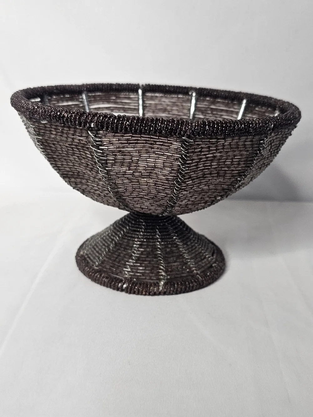 Vintage African Beaded Wire Bowl 7